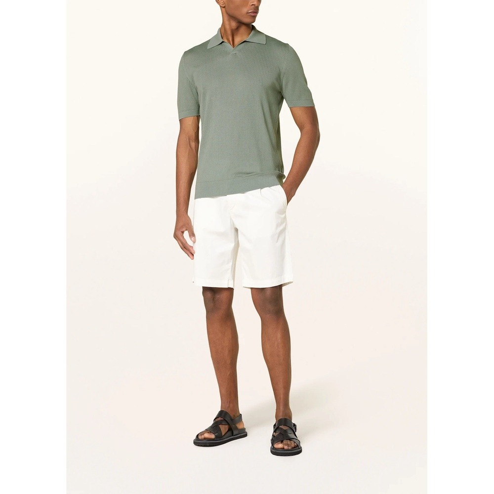Fedeli Italy Sage Green Knit Polo Shirt Size 50 Luxury Cotton Johnny Collar
